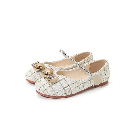 Ritualay Girl s Comfort Mary Jane Non-slip Ankle Strap Dress Shoes Dance Uniform Fashion Flats Beige 2.5Y