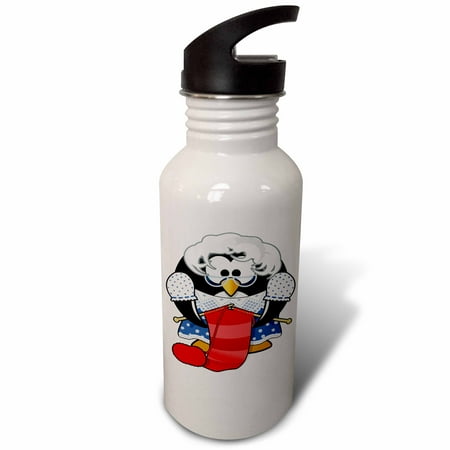 3dRose Grandma Penguin Knitting Illustration Sports Water Bottle 21oz