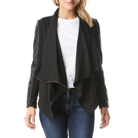 Ladies' Distressed Draped Lapel Jacket, Black , S