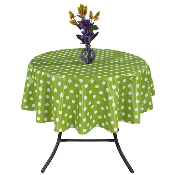 Ottomanson Vinyl Polka Dot Design 55" Round Indoor & Outdoor Tablecloth Non-Woven Backing