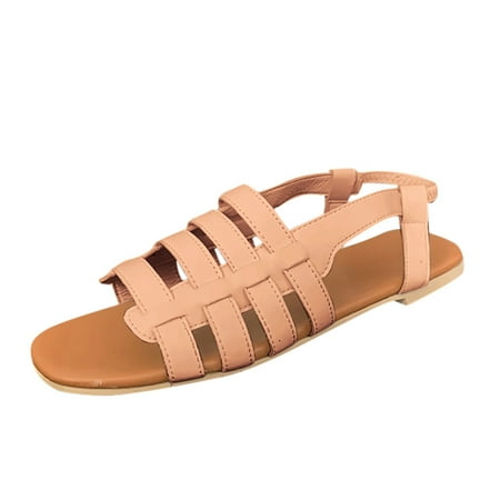 Follure Girl women s casual shoes Summer Womens Flip-Flops Open Toe Casual Shoes Flats Buckle Strap Roman Sandals Gold 41