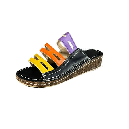 Bgmi Women S Ladies Mixed Color Slip On Wedges Sandals Casual Slipper Shoes
