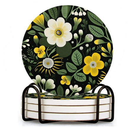 BaHomeck Drink Coasters Set of 4 with Holder Yellow and green flowers against dark background Water Absorbent Ceramic Coasters Tabletop Protection Suitable for Various Cup Home Decor
BaHomeck Drink Coasters Set of 4 with Holder Yellow and green flowers against dark background Water Absorbent Ceramic Coasters Tabletop Protection Suitable for Various Cup Home Decor