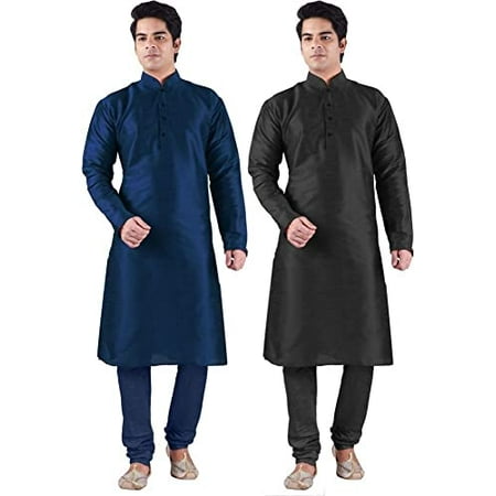 Royal Kurta Men s Silk Blend Kurta Churidar Set of 2 Multi-Colour-Blue