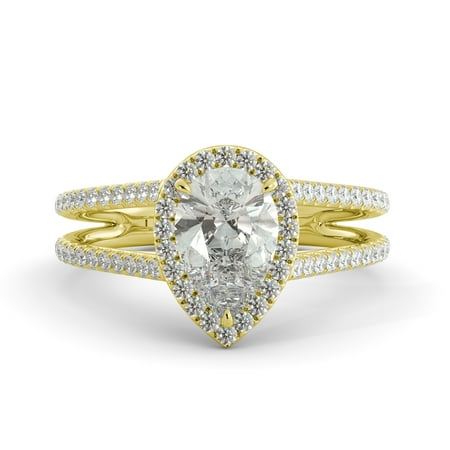 2.34 ct Pear Brilliant Moissanite & Round Diamond Engagement Ring 14 Yellow Gold
