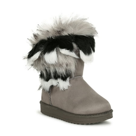 Asymmetrical Fur Round Toe Flat Winter Boots 19846
