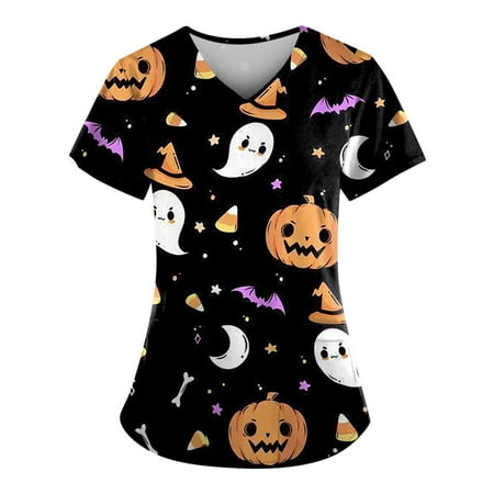 Knosfe Scrub Top Medical V Neck Nurse Workwear Womens Scrubs Short Sleeve Pumpkin Ghost Bat Tops for Women Sexy Casual with Two Pockets Black 3XL
Knosfe Scrub Top Medical V Neck Nurse Workwear Womens Scrubs Short Sleeve Pumpkin Ghost Bat Tops for Women Sexy Casual with Two Pockets Black 3XL