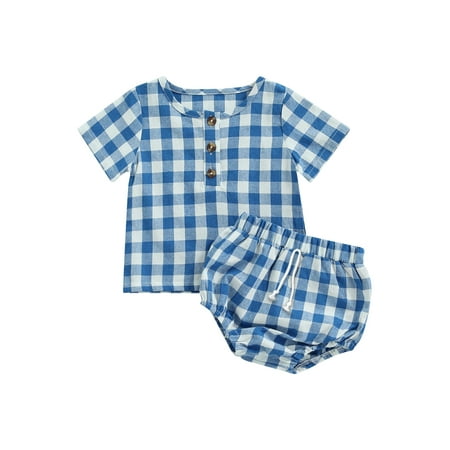 Frobukio Newborn Infant Baby Boys Girls Outfits Sets Contrast Color Plaid Buttons Short Sleeve T-shirt Shorts Set Blue 12-18 Months
Frobukio Newborn Infant Baby Boys Girls Outfits Sets Contrast Color Plaid Buttons Short Sleeve T-shirt Shorts Set Blue 12-18 Months