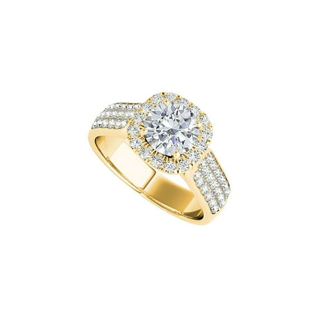 Halo Yellow Gold Ring with CZ Rows in 14K Yellow Gold