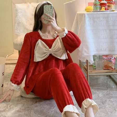 DanceeMangoo Womens Pajamas Set Winter Leisure Elastic Waist Warm Flannel Sleepwear Set Womens Long Sleeve Nightwear Bow Homewear Clothes
DanceeMangoo Womens Pajamas Set Winter Leisure Elastic Waist Warm Flannel Sleepwear Set Womens Long Sleeve Nightwear Bow Homewear Clothes