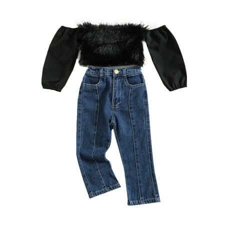 EYIIYE Girls Fall Fuzzy Patchwork Off Shoulder Long Sleeve Crop Tops +Long Jeans with Pockets 2PCS Set 1-5 Years
EYIIYE Girls Fall Fuzzy Patchwork Off Shoulder Long Sleeve Crop Tops +Long Jeans with Pockets 2PCS Set 1-5 Years