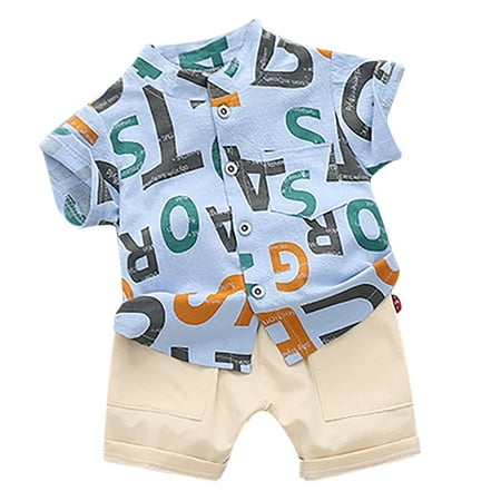 YWDJ 12M-4Y Boys Graphic Tees Toddler Kids English alphabet Shirt Tops Shorts Clothes Set Light blue 100