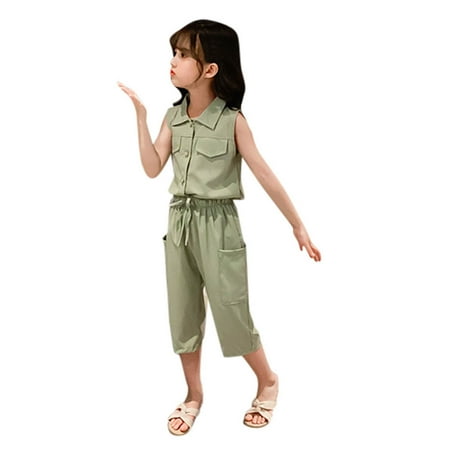 BIZIZA Child Girl Outfit Solid Color Cute Short Sleeve Summer Shirts 2-Piece Pants for 3Y-12Y Kids Green 130
BIZIZA Child Girl Outfit Solid Color Cute Short Sleeve Summer Shirts 2-Piece Pants for 3Y-12Y Kids Green 130
