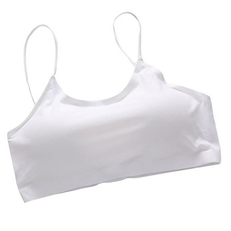 DNDKILG Padded Cami Strap Bralettes for Women Seamless V Neck Bra White Free