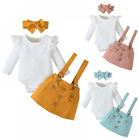 SYNPOS 3Pcs Infant Baby Girl Lace Long Sleeve Knit Romper Top Suspender Skirt Headband Fall Outfits Set 0-18 Months
SYNPOS 3Pcs Infant Baby Girl Lace Long Sleeve Knit Romper Top Suspender Skirt Headband Fall Outfits Set 0-18 Months