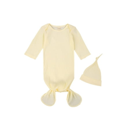 Arvbitana Newborn Sleep Sack Sets Long Sleeve O-Neck Sleeping Pocket + Cute Tie Hat Suits