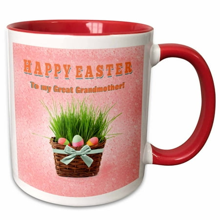 3dRose Three Easter Eggs in Basket of Grass Happy Easter Great Grandmother - Two Tone Red Mug 11-ounce 
3dRose Three Easter Eggs in Basket of Grass Happy Easter Great Grandmother - Two Tone Red Mug 11-ounce