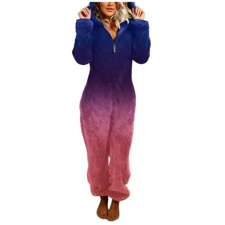 

JDEFEG Women Summer Jumpsuits Women Winter Jumpsuit Sets Long Sleeve Hooded Jumpsuit Pajamas Casual Cute and Soft Set Winter Warm Rompe Sleepwear Jumper Girls Polyester Purple L