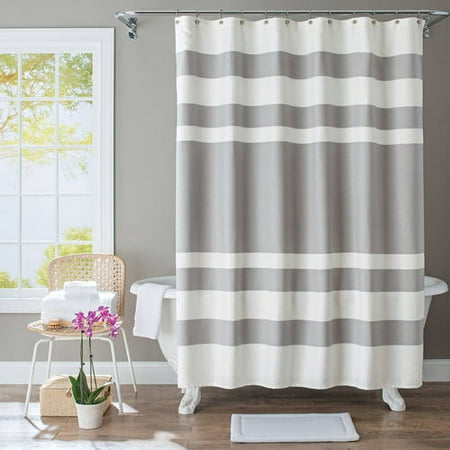 Better Homes & Gardens Reversible Stripe Shower Curtain, Gray