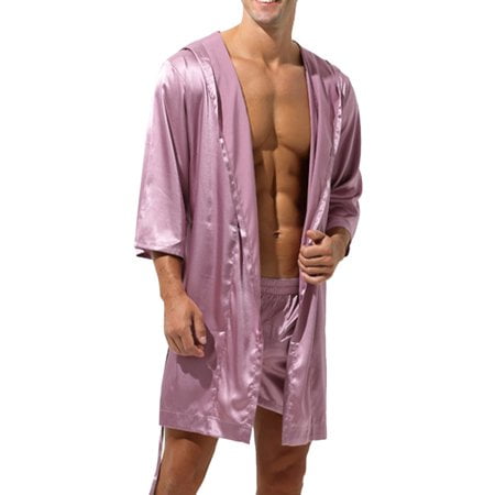 QIFEI Men Hooded Loose Satin Silk Bathrobe Pajamas Sleepwear Gown Bath Robe Nightwear Pink M
QIFEI Men Hooded Loose Satin Silk Bathrobe Pajamas Sleepwear Gown Bath Robe Nightwear Pink M