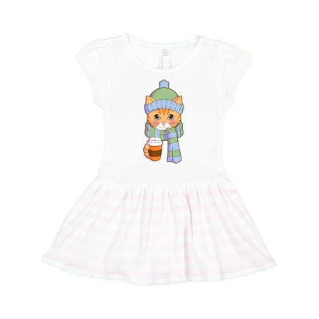 Inktastic Cute Orange Tabby Cat in Scarf and Hat Gift Toddler Girl Dress