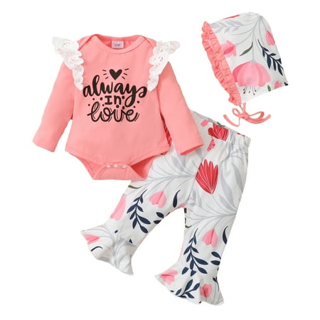 Kucnuzki 0 Months Baby Girl Fall-Winter Outfits Pants Sets 3 Months Long Sleeve Letter Prints Button Romper Tops Elastic Trumpet Pants Hat 3PCS Set Pink
Kucnuzki 0 Months Baby Girl Fall-Winter Outfits Pants Sets 3 Months Long Sleeve Letter Prints Button Romper Tops Elastic Trumpet Pants Hat 3PCS Set Pink