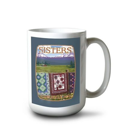 15 fl oz Ceramic Mug Sisters Oregon View with Quilts on Fence Contour Dishwasher & Microwave Safe