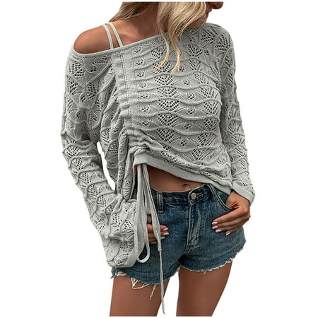 Women Long Sleeve Tops Sexy Casual Cold Shoulder Hollow Out Sweater Fashion Loose Front Ruched Drawstring Knitwear
Women Long Sleeve Tops Sexy Casual Cold Shoulder Hollow Out Sweater Fashion Loose Front Ruched Drawstring Knitwear