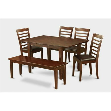 East West Furniture PSML6D-MAH-LC 6 Pc Dining Table 32x60in With 4 Ladder Back Faux Leather Seat Chairs and one 52-in