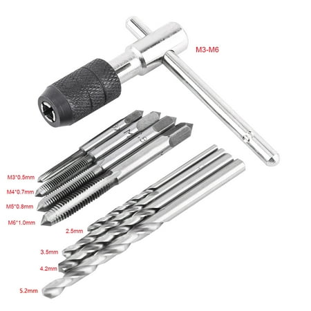 

Gupbes Tap Wrench 9PCS/Set Screw Taps & T-shaped Wrench & Twist Drill Bits Threading Tapping Hand Tool Kit