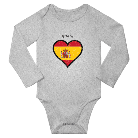 Spain Flag Heart Love Baby Long Sleeve Clothing Bodysuits (Gray 12 Months)
