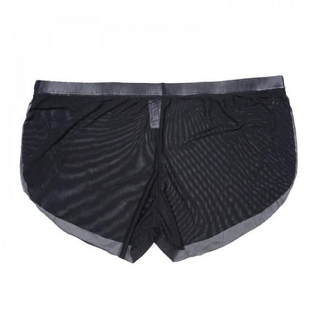 Men S Side Slit Boxer Brief Low Waist Ultra-Thin Mesh Gauze Panties