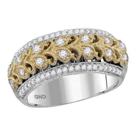 14kt Two-tone White Gold Womens Round Diamond Filigree Band Ring 3/8 Cttw