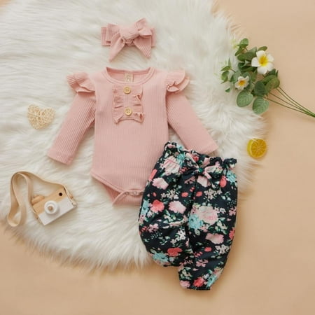 Clearance Sale Springborn Baby Girl Clothing Flying Sleeves Pit Strip Solid Color Long-sleeved Romper + Floral Trousers+ Headband
Clearance Sale Springborn Baby Girl Clothing Flying Sleeves Pit Strip Solid Color Long-sleeved Romper + Floral Trousers+ Headband