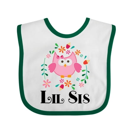 Inktastic Lil Sis Girls Owl Sister Announcement Gift Baby Girl Bib