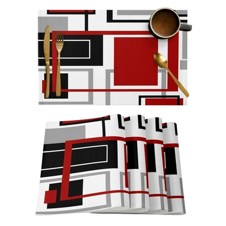 Abstract Geometric Squares Art Black Red Dining Placemat Tableware Mats Kitchen Dish Mat Pad 4/6pcs Table Mat Home ration
Abstract Geometric Squares Art Black Red Dining Placemat Tableware Mats Kitchen Dish Mat Pad 4/6pcs Table Mat Home ration