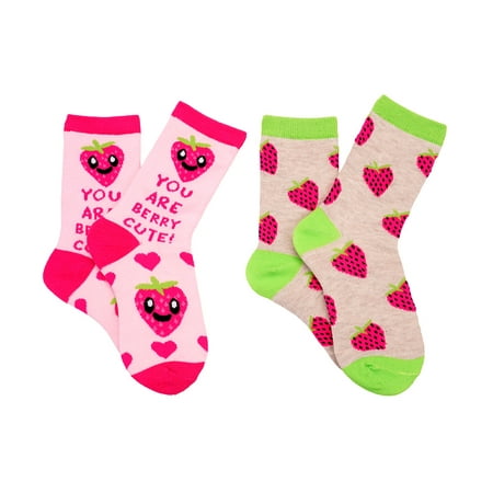 Everything Legwear Girls Valentines Berry Cute 2 Pair Crew Socks