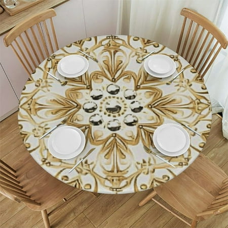 Wllo0ord Gold Mandala Round Fitted Tablecloth with Elastic Edge Mandala Brooch Design Geometric Print Polyester Table Cover Fit Round Tables 42-46
Wllo0ord Gold Mandala Round Fitted Tablecloth with Elastic Edge Mandala Brooch Design Geometric Print Polyester Table Cover Fit Round Tables 42-46