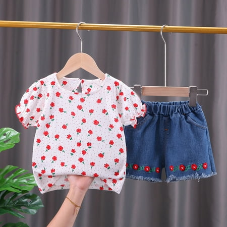 Hunpta Toddler Kids Girls Clothes Short Sleeve Floral Print T Shirt Top Jeans Shorts Casual 2PCS Outfits Set
Hunpta Toddler Kids Girls Clothes Short Sleeve Floral Print T Shirt Top Jeans Shorts Casual 2PCS Outfits Set