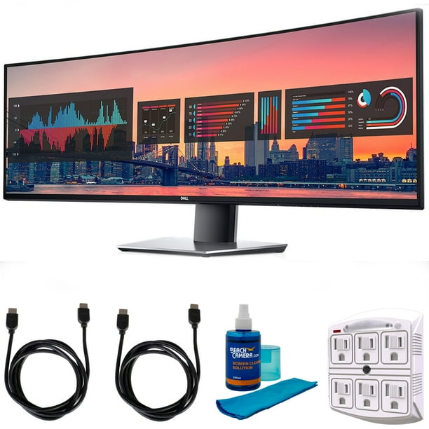 Dell U4919DW UltraSharp 49-inch QHD 5120x1440 32:9 Curved Monitor Bundle with 2x 6ft HDMI Cable, SurgePro 6-Outlet Surge Adapter with Night Light and Screen Cleaner for LED TVs
