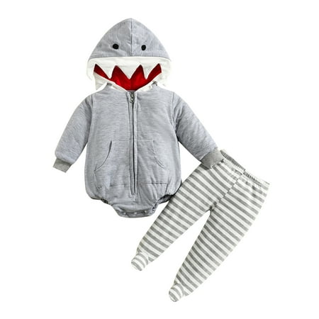 Infant Baby Romper Set Shark Hooded Long Sleeve Zipper Closure Jumpsuit + Stripe Print Pants for Halloween Cosplay
Infant Baby Romper Set Shark Hooded Long Sleeve Zipper Closure Jumpsuit + Stripe Print Pants for Halloween Cosplay