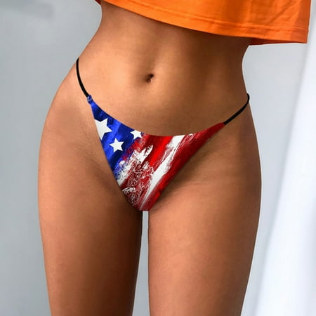 

Summer Gift! MIARHB Womens Thong Low Waist Bikini Independence Day Print Panty XL