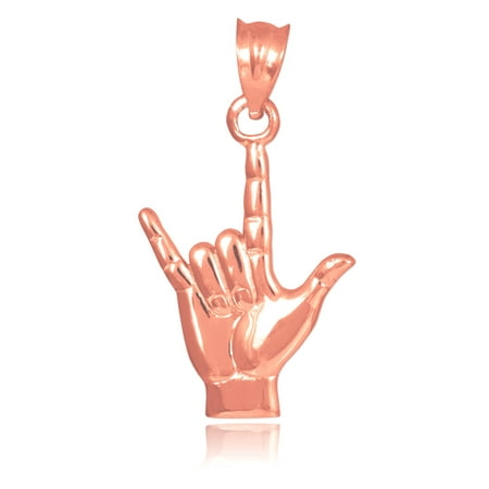 14k Rose Gold I Love You Hand Sign Language Charm Pendant