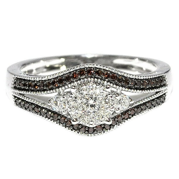 Midwest Jewellery 10K White Gold Engagement Ring Promise Ring for her Conganc and White Diamonds 1/3ctw