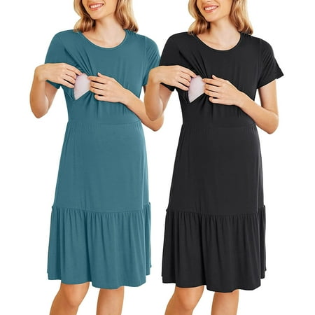 NIUREDLTD Womens Breastfeeding Maternity Dresses Short Sleeve Ruffle Hem Swing Pregnancy Dresses 2 Pack
NIUREDLTD Womens Breastfeeding Maternity Dresses Short Sleeve Ruffle Hem Swing Pregnancy Dresses 2 Pack