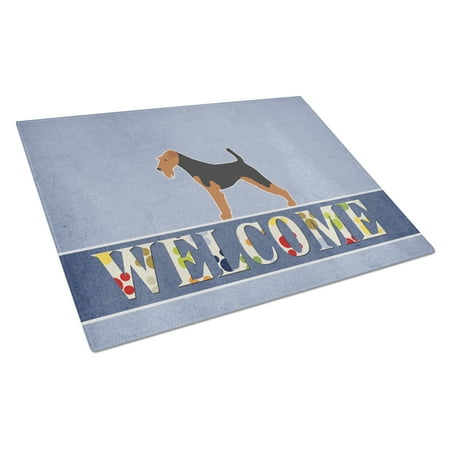 Caroline s Treasures Welsh Terrier Welcome Glass Cutting Board Large