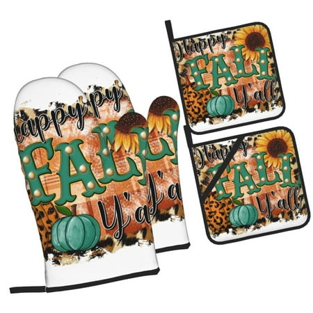 Tebeau Happy Fall Y All Print 4 Pcs Oven Mitts and Pot Holders 500°F High Heat Resistant Kitchen Oven Mitts with Pot holders Long Oven Mitts for Baking and Cooking 
Tebeau Happy Fall Y All Print 4 Pcs Oven Mitts and Pot Holders 500°F High Heat Resistant Kitchen Oven Mitts with Pot holders Long Oven Mitts for Baking and Cooking