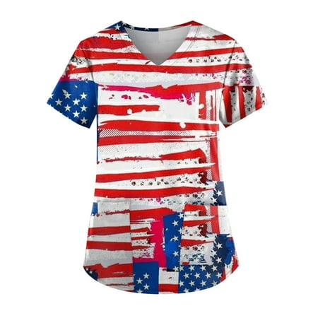 Sksloeg Womens Scrub Tops Fashion Red White Blue Star Stripe Printed Patriotic Top Workwear with Pockets Short Sleeve V-Neck Nursing Working Uniform Red XXXXL
Sksloeg Womens Scrub Tops Fashion Red White Blue Star Stripe Printed Patriotic Top Workwear with Pockets Short Sleeve V-Neck Nursing Working Uniform Red XXXXL