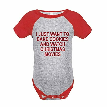 7 ate 9 Apparel Kids Bake Cookies Christmas Red Raglan Onepiece