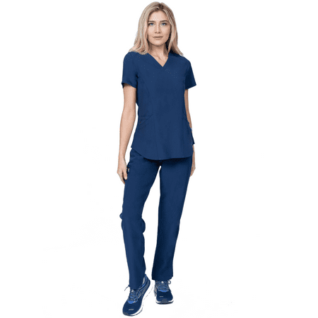 Elements Select ES2966 Women s V-Neck Top and Cargo Pocket Yoga Pant Scrub Set Navy Small